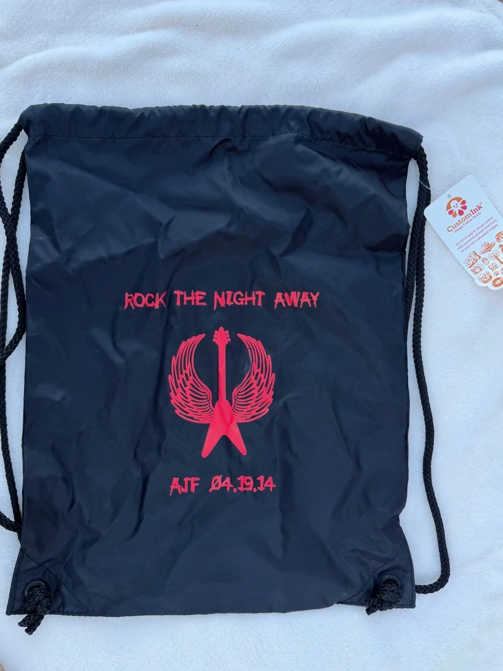 CustomInk.com  Rock The Night Away Black Drawstring Backpack Bag
